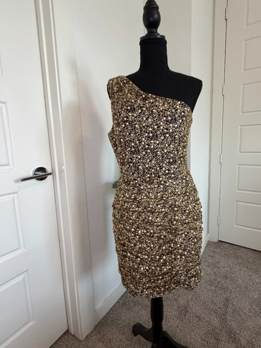 Ramy Brook Mallory Gold Metallic Mesh One Shoulder Dress Size 10 NWT Homecoming